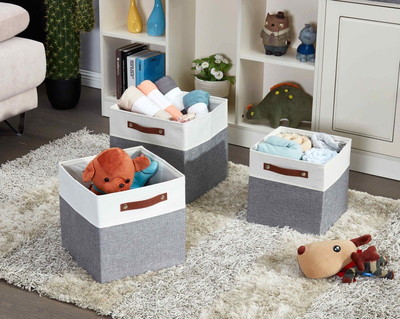 DECOMOMO Fabric Cube Storage Bins - Storage Baskets for Shelves, Cube Storage Organizer for Kallax and Cubbies (Grey & White, 11 inch Cube) - 4 Pack - Image 4